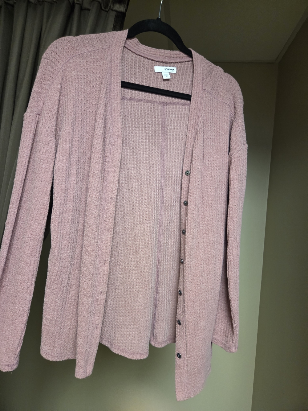 Sonoma Dusty Rose Waffle Knit Button-Front Cardigan